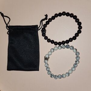 New Set of 2 Crown Natural Stone Bracelets